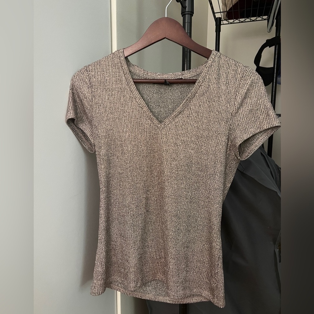 Metallic gold V-neck tshirt from White House Black Market